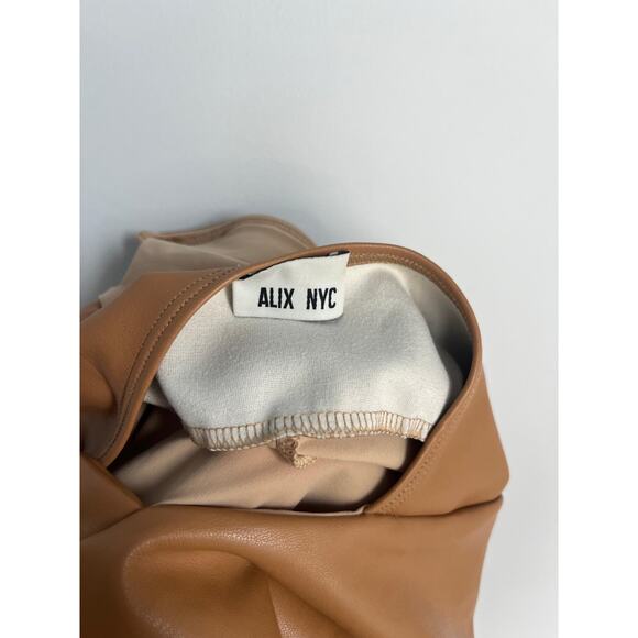 Alix NYC Faux Leather Bodysuit Women XS Cutout Spaghetti Strap Tan - Picture 3 of 7